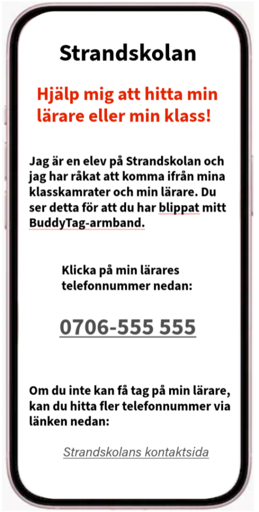 Mobil som visar skolans "landningssida!